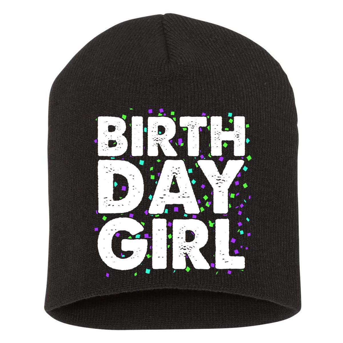 Birthday Girl With Confetti Short Acrylic Beanie