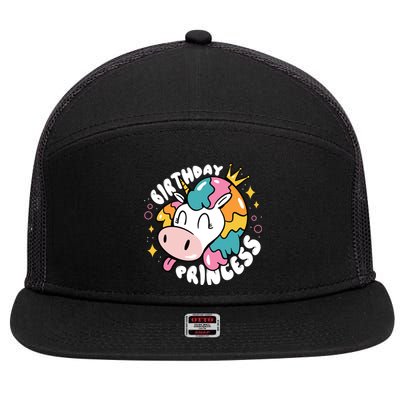 Birthday Princess Unicorn 7 Panel Mesh Trucker Snapback Hat