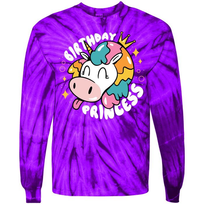 Birthday Princess Unicorn Tie-Dye Long Sleeve Shirt