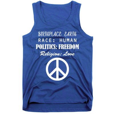 Birthplace Earth Race Human Religion Love Peace Tank Top