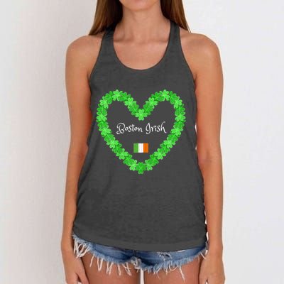 Boston Irish St. Paddy's Day Shamrock Heart Women's Knotted Racerback Tank