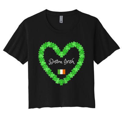 Boston Irish St. Paddy's Day Shamrock Heart Women's Crop Top Tee