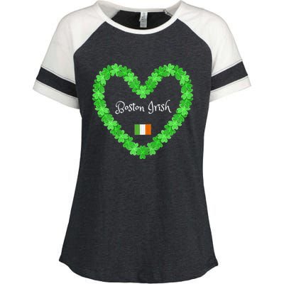 Boston Irish St. Paddy's Day Shamrock Heart Enza Ladies Jersey Colorblock Tee