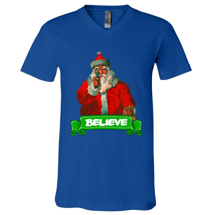 Believe In Santa Funny Christmas Funny Gift V-Neck T-Shirt