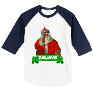 Believe In Santa Funny Christmas Funny Gift Baseball Sleeve Shirt