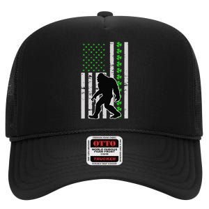 Bigfoot Irish St Patricks Day USA Flag Sasquatch High Crown Mesh Back Trucker Hat