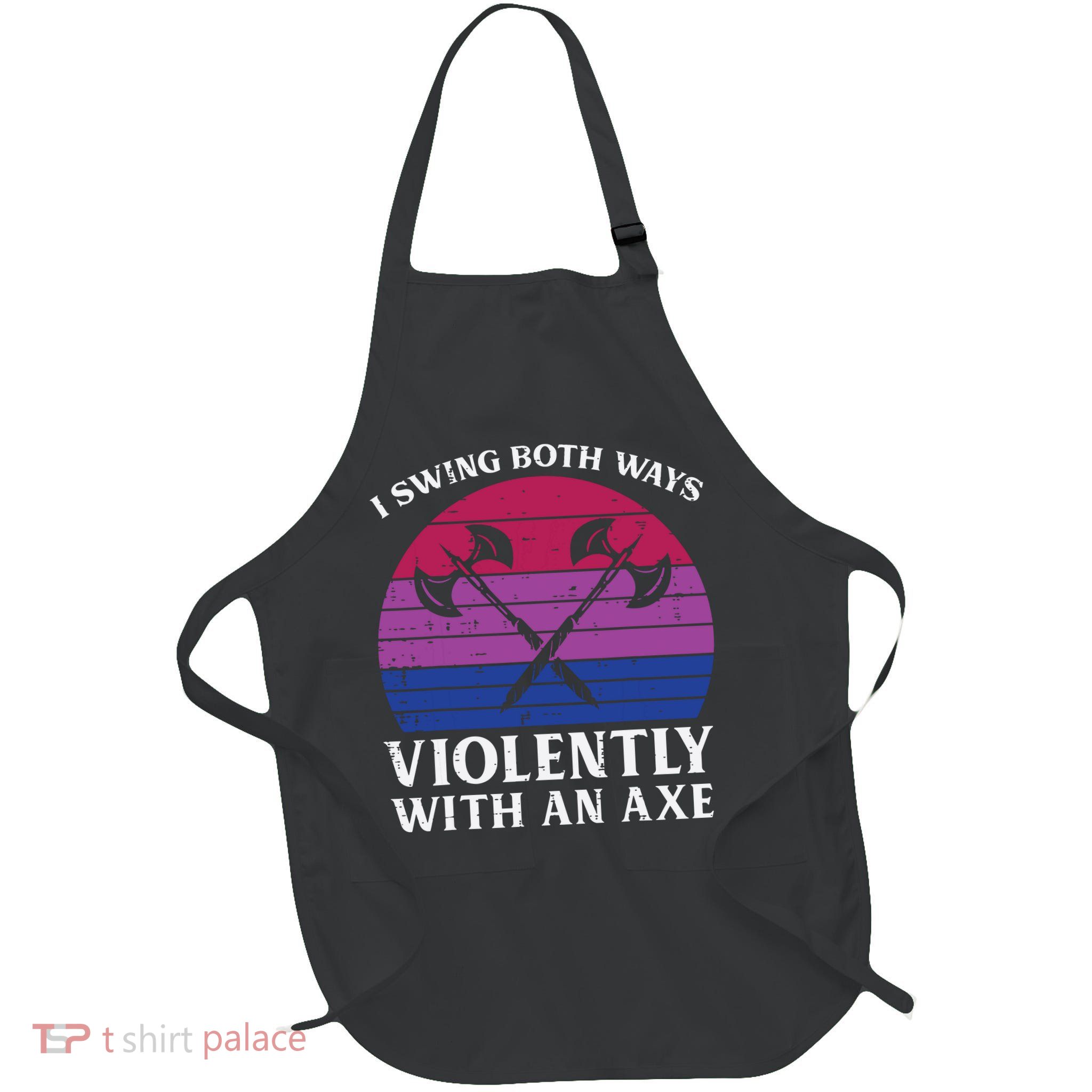 Bisexual I Swing Both Ways Axe Funny Bi Pride Flag Lgbtq Full-Length Apron With Pockets