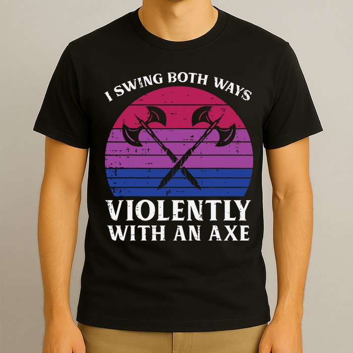 Bisexual I Swing Both Ways Axe Funny Bi Pride Flag Lgbtq T-Shirt