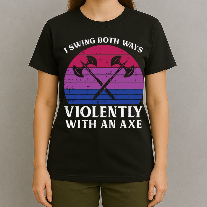 Bisexual I Swing Both Ways Axe Funny Bi Pride Flag Lgbtq T-Shirt