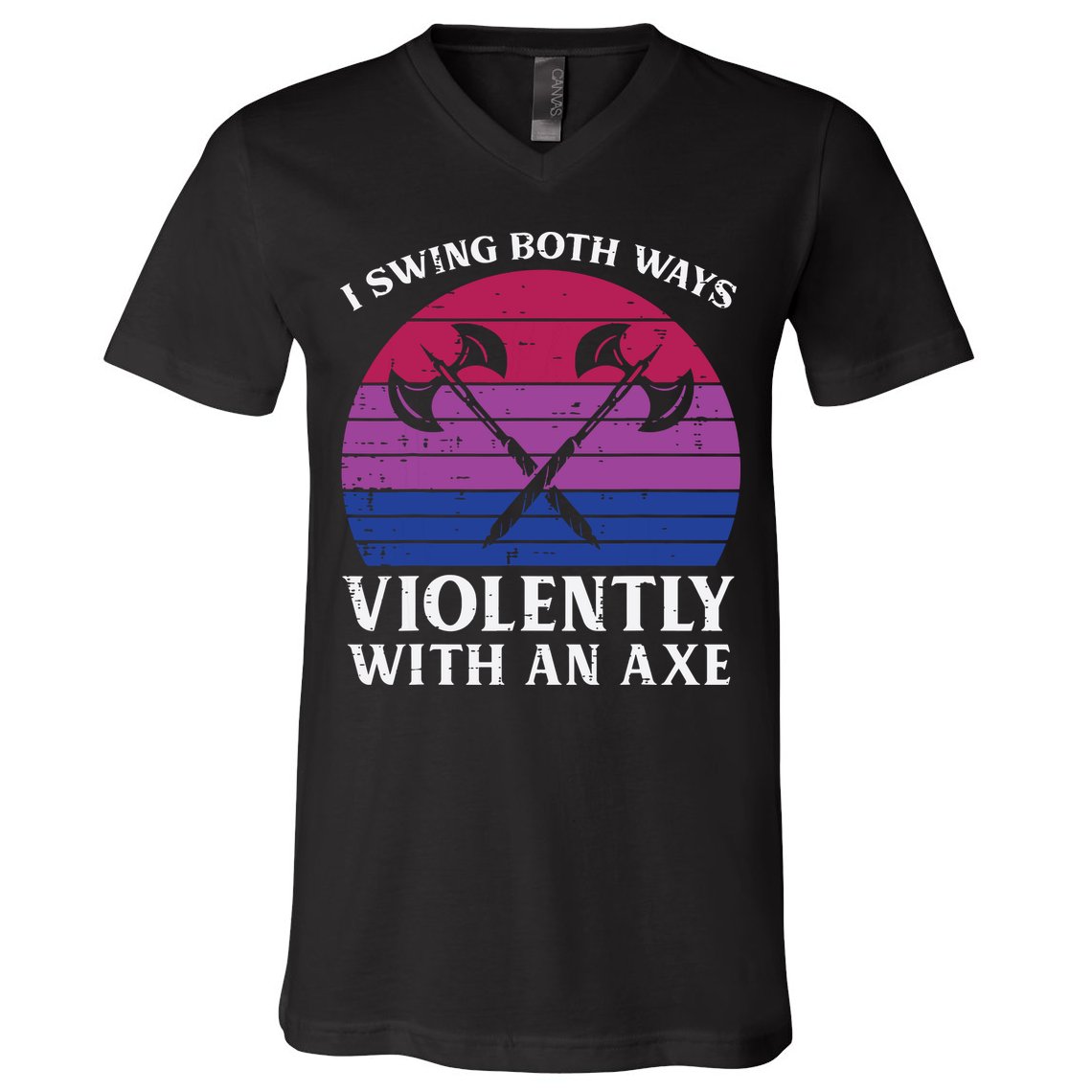 Bisexual I Swing Both Ways Axe Funny Bi Pride Flag Lgbtq V-Neck T-Shirt