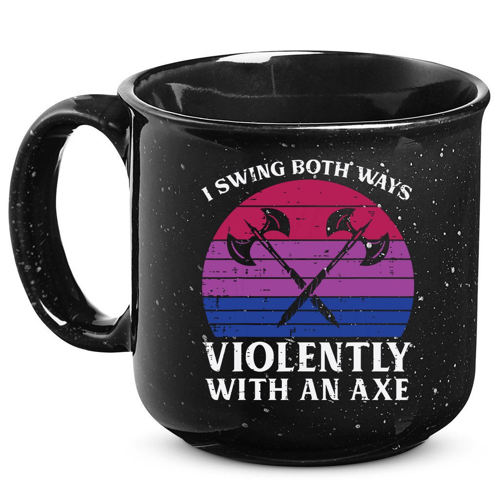 Bisexual I Swing Both Ways Axe Funny Bi Pride Flag Lgbtq 15oz Campfire Ceramic Mug