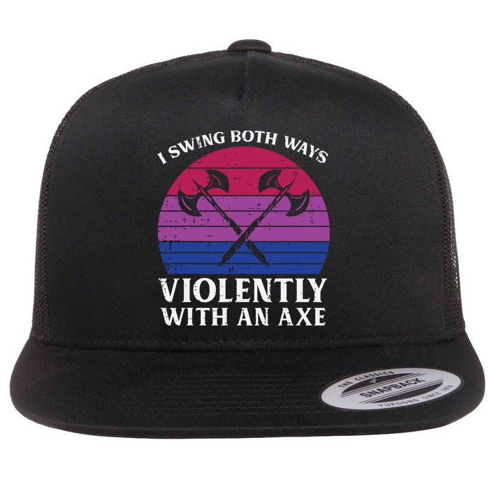 Bisexual I Swing Both Ways Axe Funny Bi Pride Flag Lgbtq Flat Bill Trucker Hat