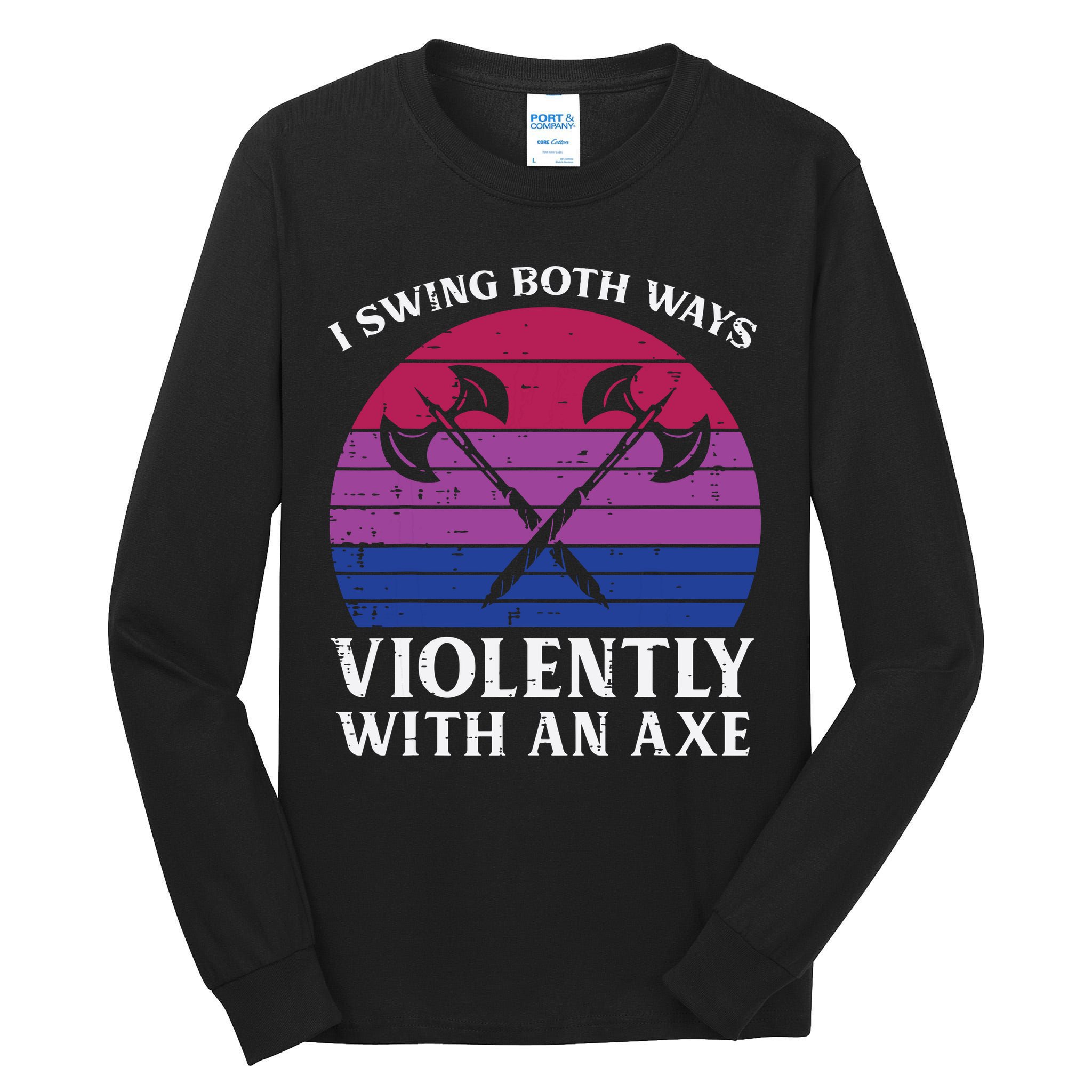 Bisexual I Swing Both Ways Axe Funny Bi Pride Flag Lgbtq Tall Long Sleeve T-Shirt