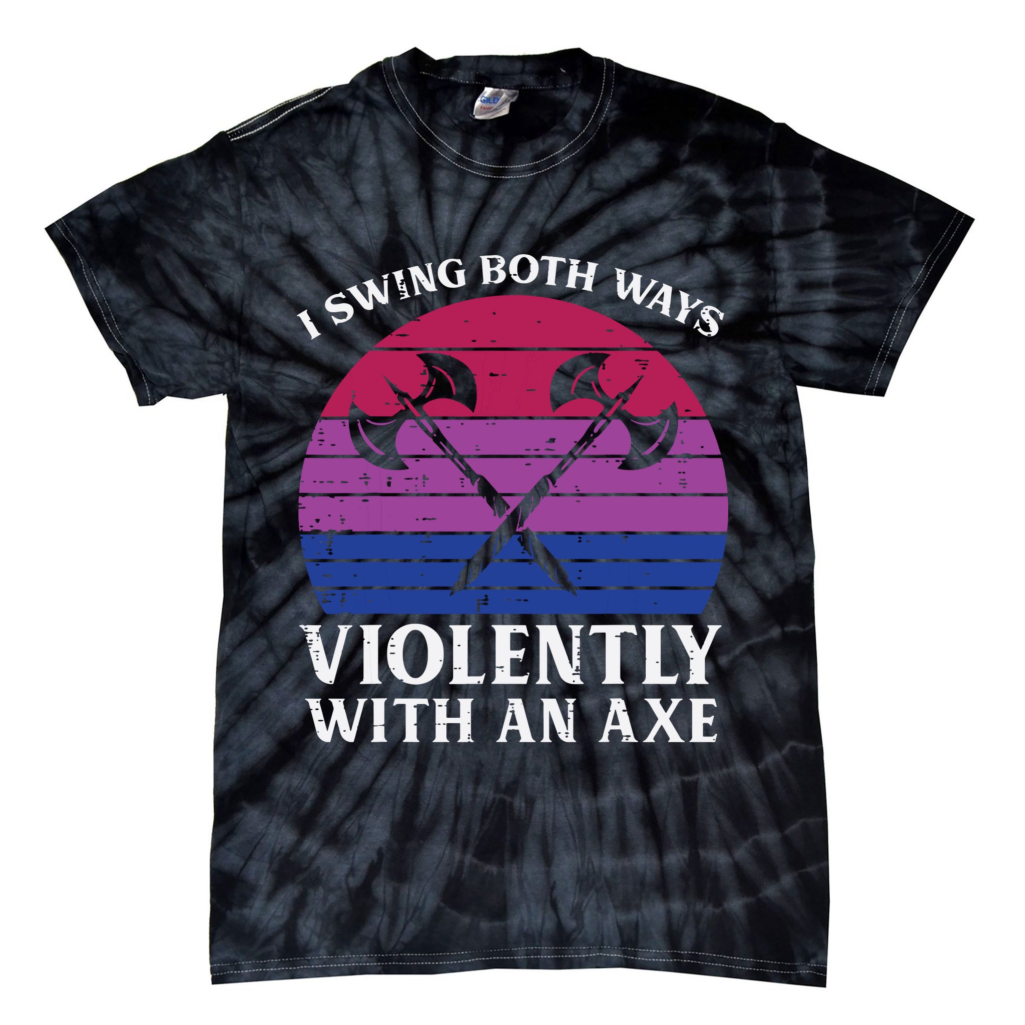 Bisexual I Swing Both Ways Axe Funny Bi Pride Flag Lgbtq Tie-Dye T-Shirt