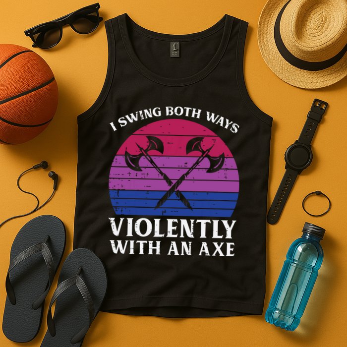 Bisexual I Swing Both Ways Axe Funny Bi Pride Flag Lgbtq Tank Top