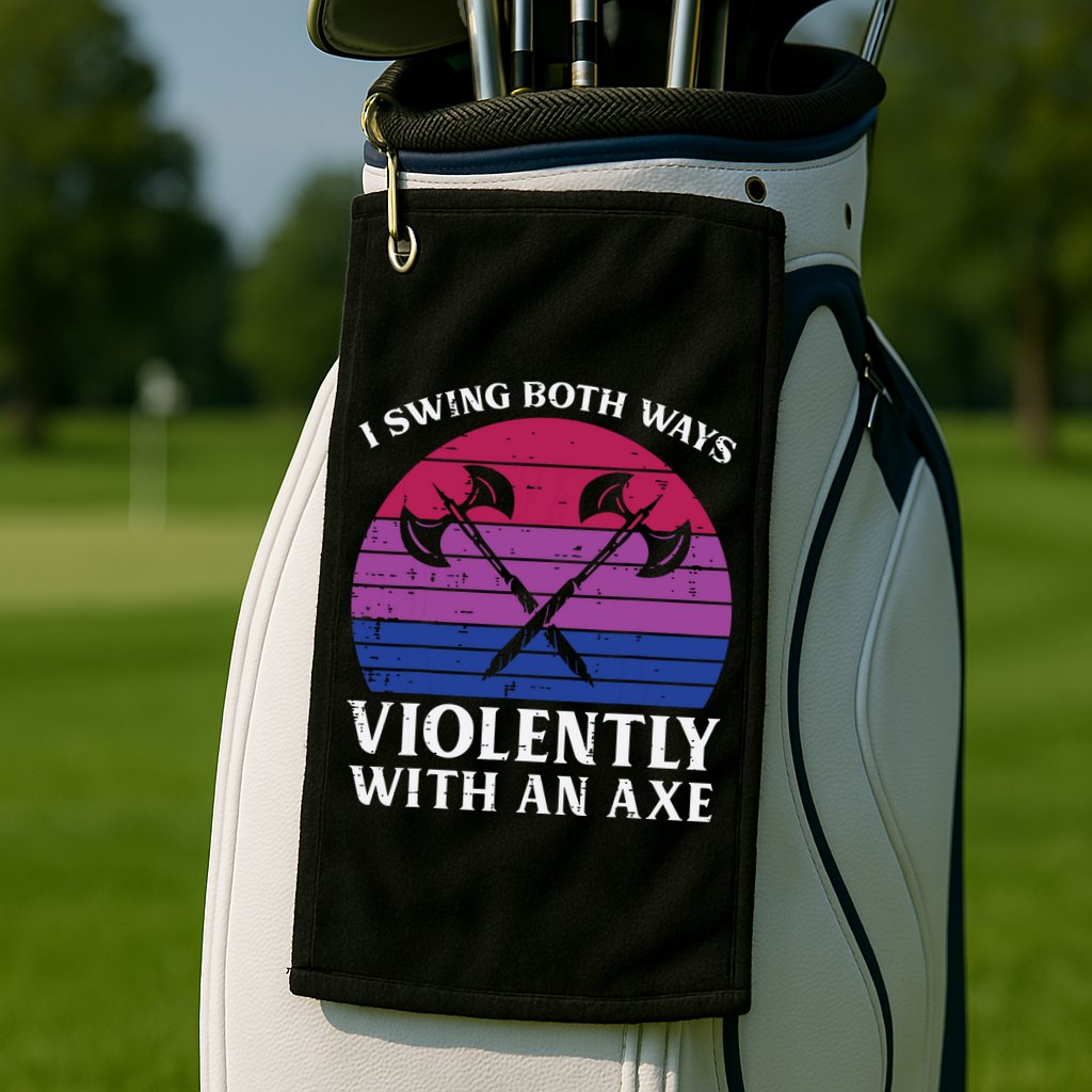 Bisexual I Swing Both Ways Axe Funny Bi Pride Flag Lgbtq Golf Towel