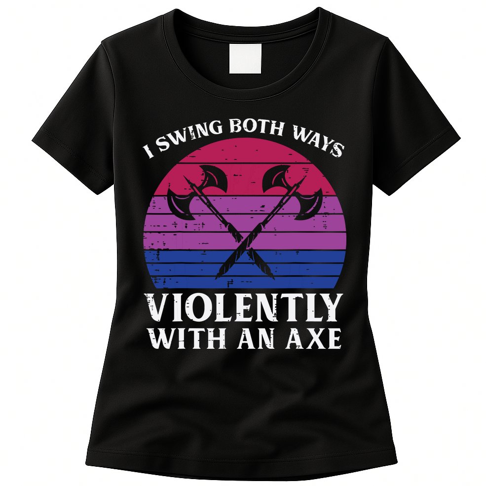 Bisexual I Swing Both Ways Axe Funny Bi Pride Flag Lgbtq Womens T-Shirt