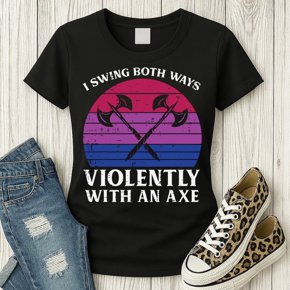 Bisexual I Swing Both Ways Axe Funny Bi Pride Flag Lgbtq Womens T-Shirt