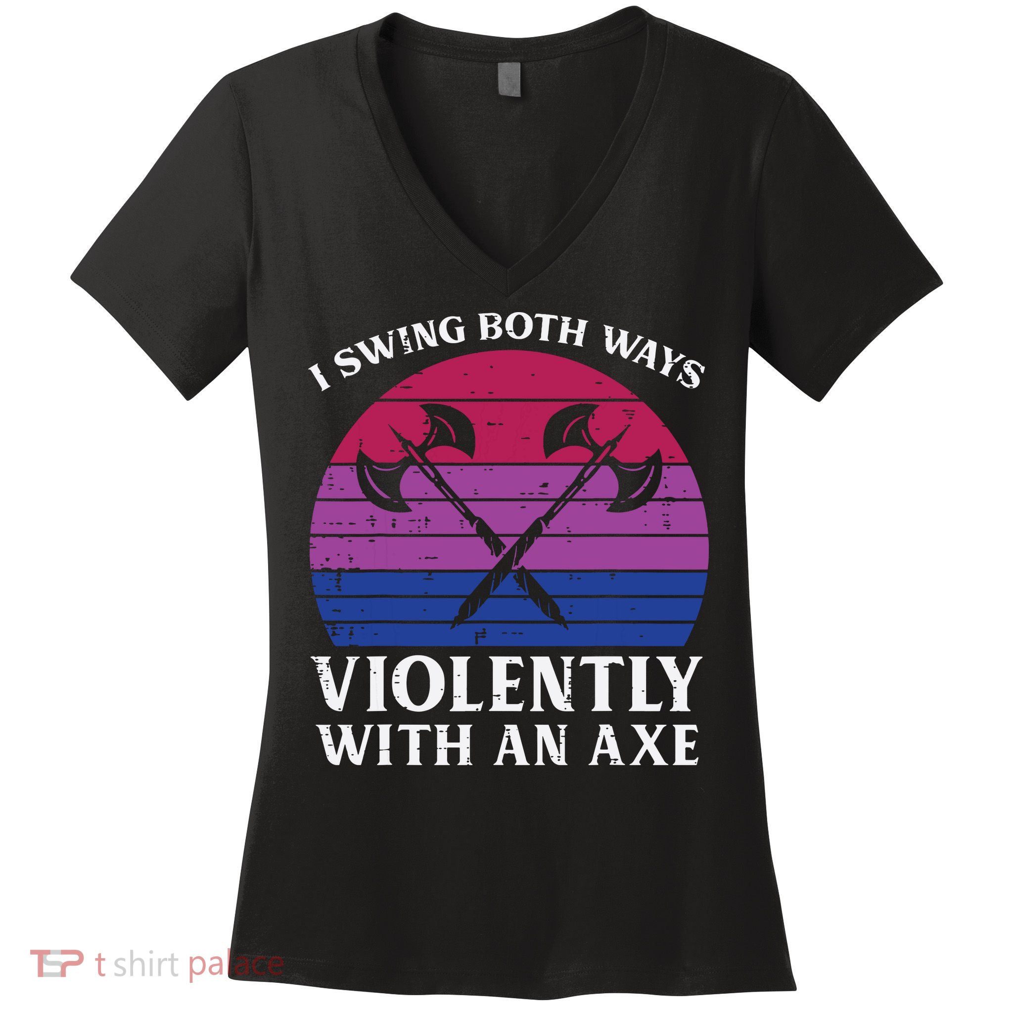 Bisexual I Swing Both Ways Axe Funny Bi Pride Flag Lgbtq Women's V-Neck T-Shirt
