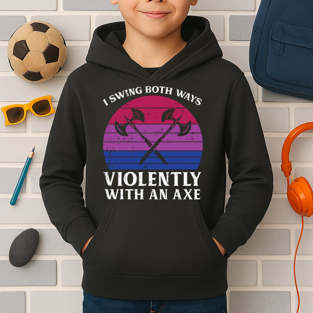 Bisexual I Swing Both Ways Axe Funny Bi Pride Flag Lgbtq Kids Hoodie
