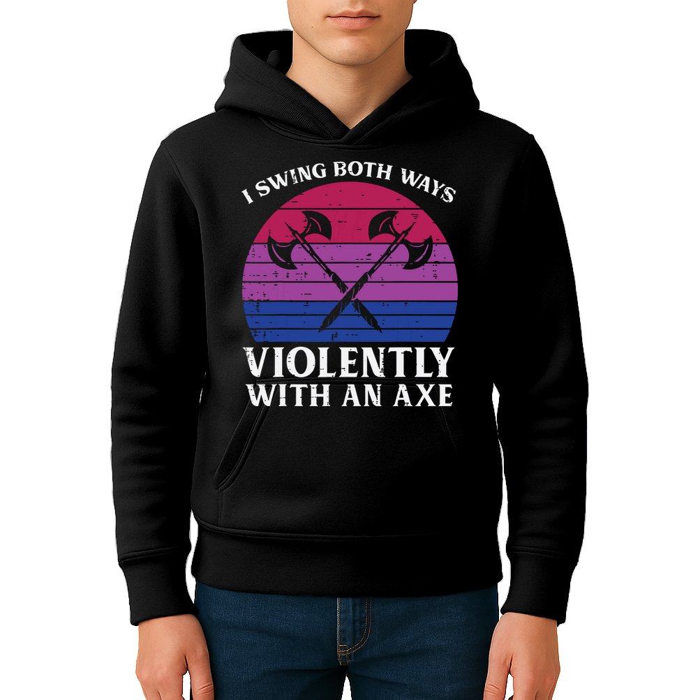 Bisexual I Swing Both Ways Axe Funny Bi Pride Flag Lgbtq Kids Hoodie