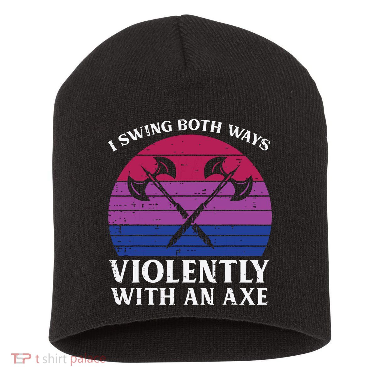 Bisexual I Swing Both Ways Axe Funny Bi Pride Flag Lgbtq Short Acrylic Beanie