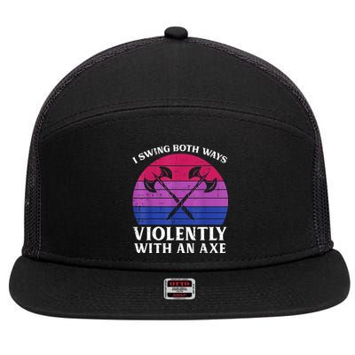 Bisexual I Swing Both Ways Axe Funny Bi Pride Flag Lgbtq 7 Panel Mesh Trucker Snapback Hat