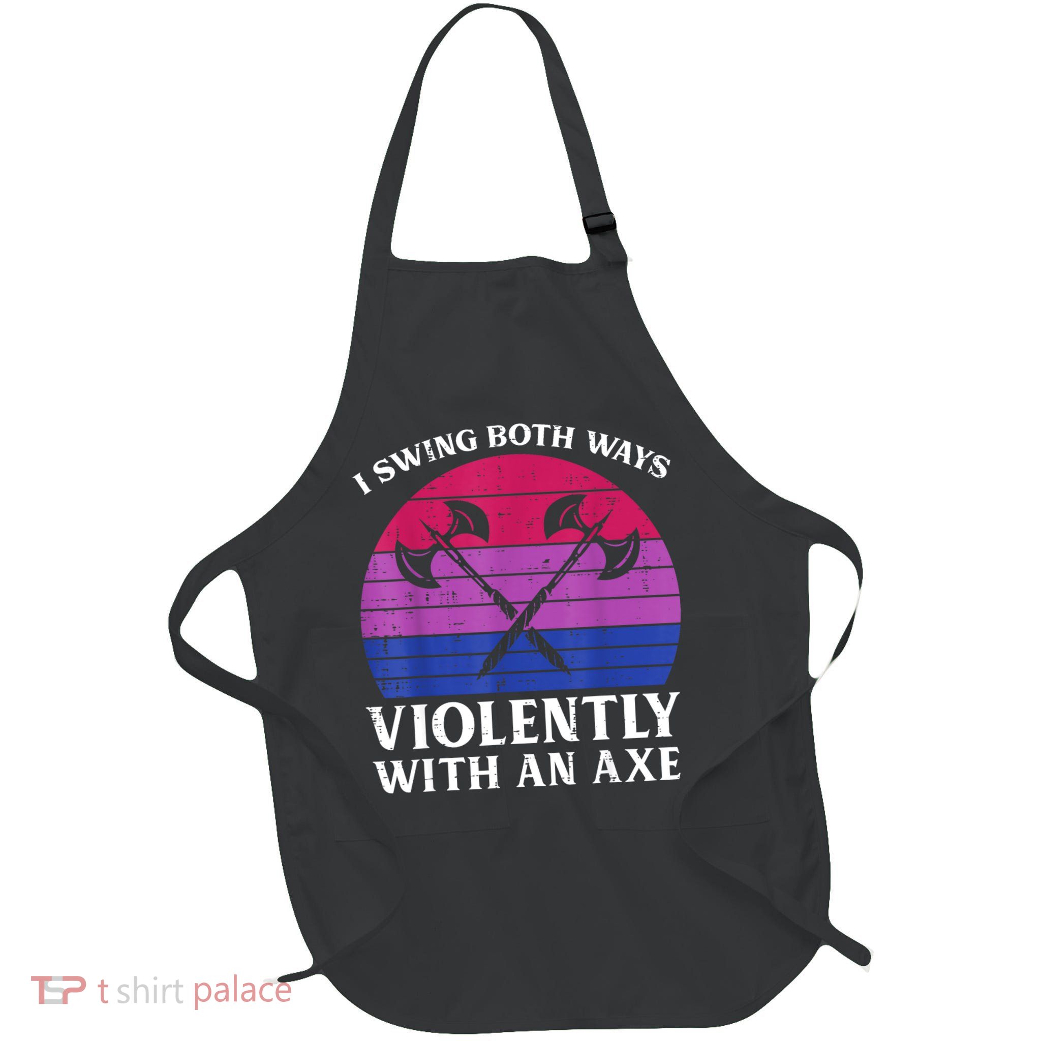 Bisexual I Swing Both Ways Axe Funny Bi Pride Flag Lgbtq Full-Length Apron With Pockets