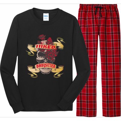 Babysitter Inked Skull And Red Roses Tattoo Gift Long Sleeve Pajama Set