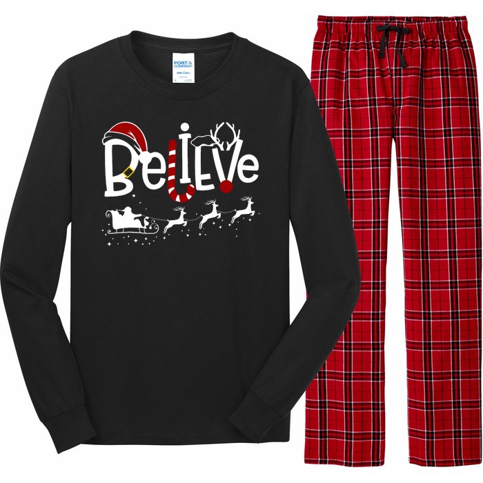 Believe In Santa Clause Christmas Long Sleeve Pajama Set