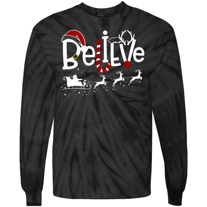 Believe In Santa Clause Christmas Tie-Dye Long Sleeve Shirt