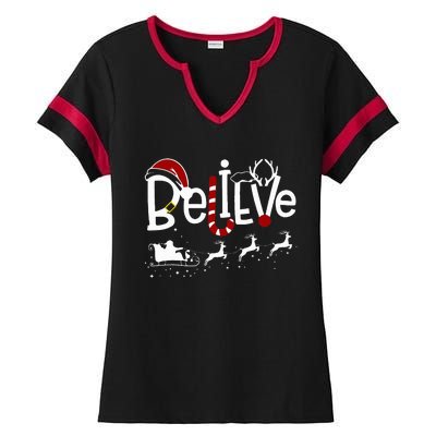 Believe In Santa Clause Christmas Women Girl Boy Ladies Halftime Notch Neck Tee