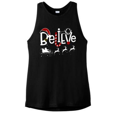 Believe In Santa Clause Christmas Women Girl Boy Ladies PosiCharge Tri-Blend Wicking Tank