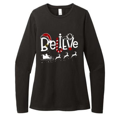 Believe In Santa Clause Christmas Women Girl Boy Womens CVC Long Sleeve Shirt