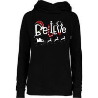 Believe In Santa Clause Christmas Women Girl Boy Womens Funnel Neck Pullover Hood