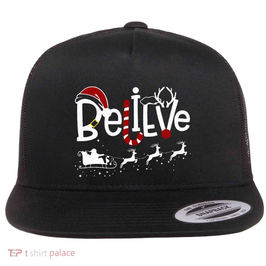 Believe In Santa Clause Christmas Women Girl Boy Flatbill Hat