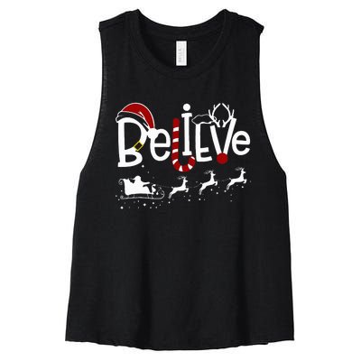 Believe In Santa Clause Christmas Women Girl Boy Women's Racerback Cropped Tank