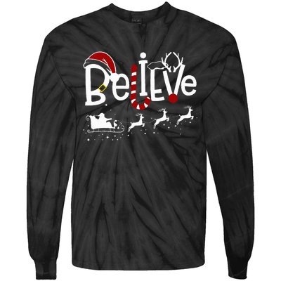 Believe In Santa Clause Christmas Women Girl Boy Tie-Dye Long Sleeve Shirt