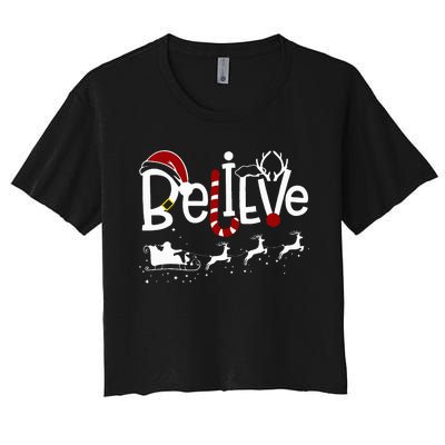 Believe In Santa Clause Christmas Women Girl Boy Women's Crop Top Tee