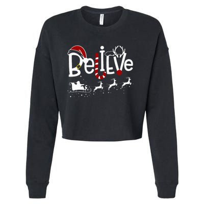 Believe In Santa Clause Christmas Women Girl Boy Cropped Pullover Crew