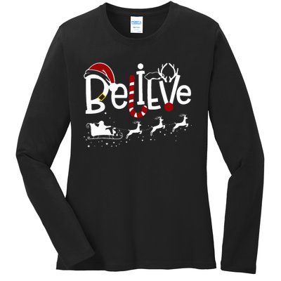 Believe In Santa Clause Christmas Women Girl Boy Ladies Long Sleeve Shirt