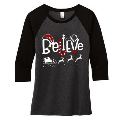 Believe In Santa Clause Christmas Women Girl Boy Women's Tri-Blend 3/4-Sleeve Raglan Shirt