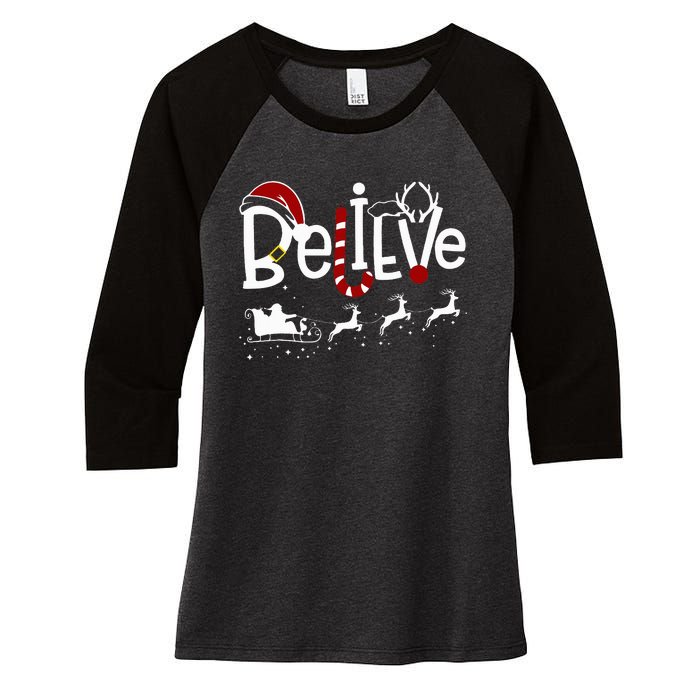 Believe In Santa Clause Christmas Women Girl Boy Women's Tri-Blend 3/4-Sleeve Raglan Shirt