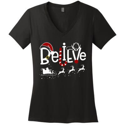 Believe In Santa Clause Christmas Women Girl Boy Women's V-Neck T-Shirt