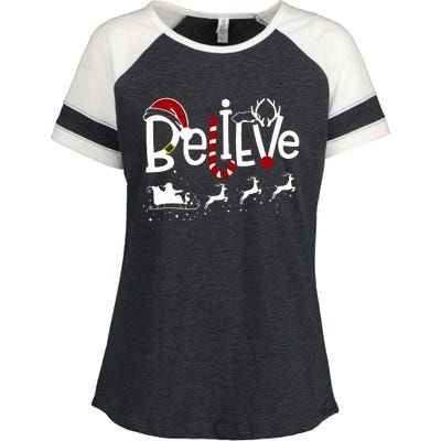 Believe In Santa Clause Christmas Women Girl Boy Enza Ladies Jersey Colorblock Tee