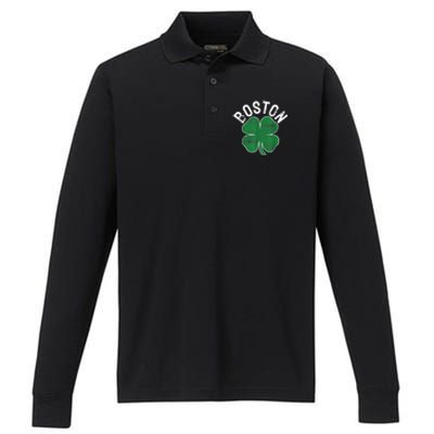 Boston Irish Shamrock St. Patrick's Day Performance Long Sleeve Polo