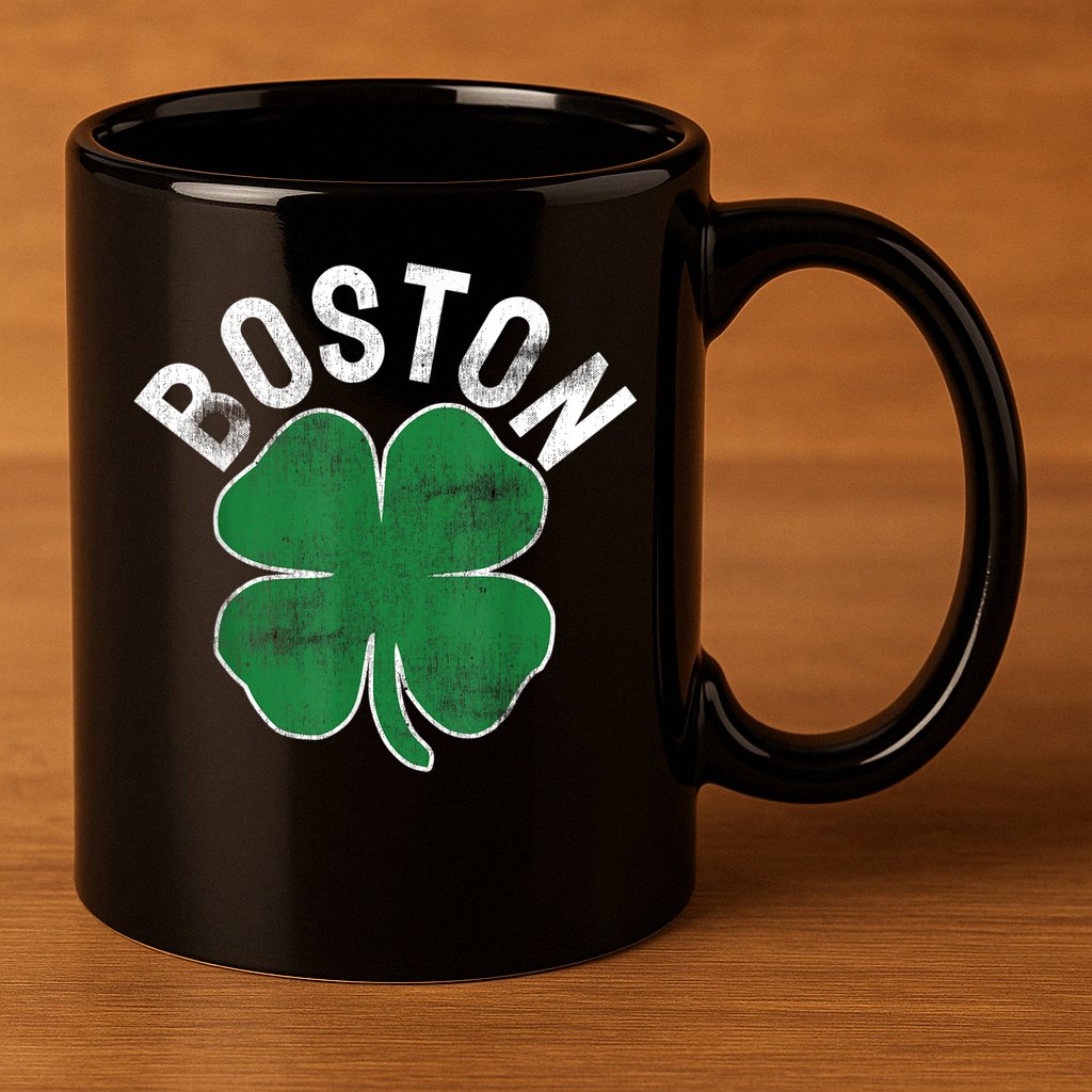 Boston Irish Shamrock St. Patrick's Day 11oz C Handle Ceramic Mug