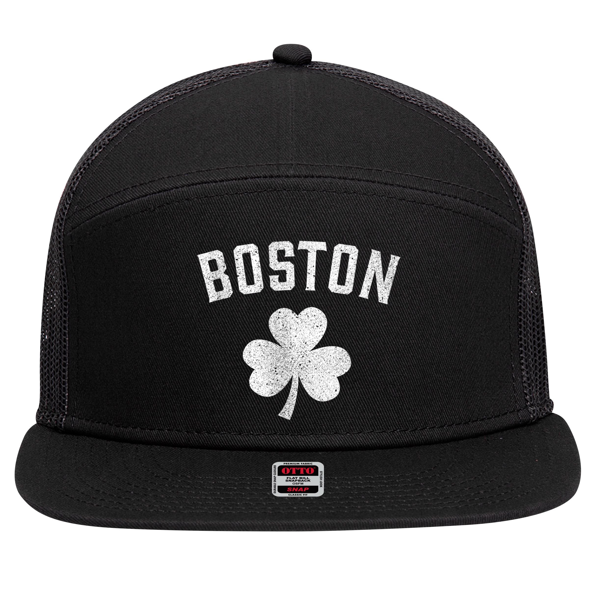 Boston Irish Shamrock St. Patrick's Day 7 Panel Mesh Trucker Snapback Hat