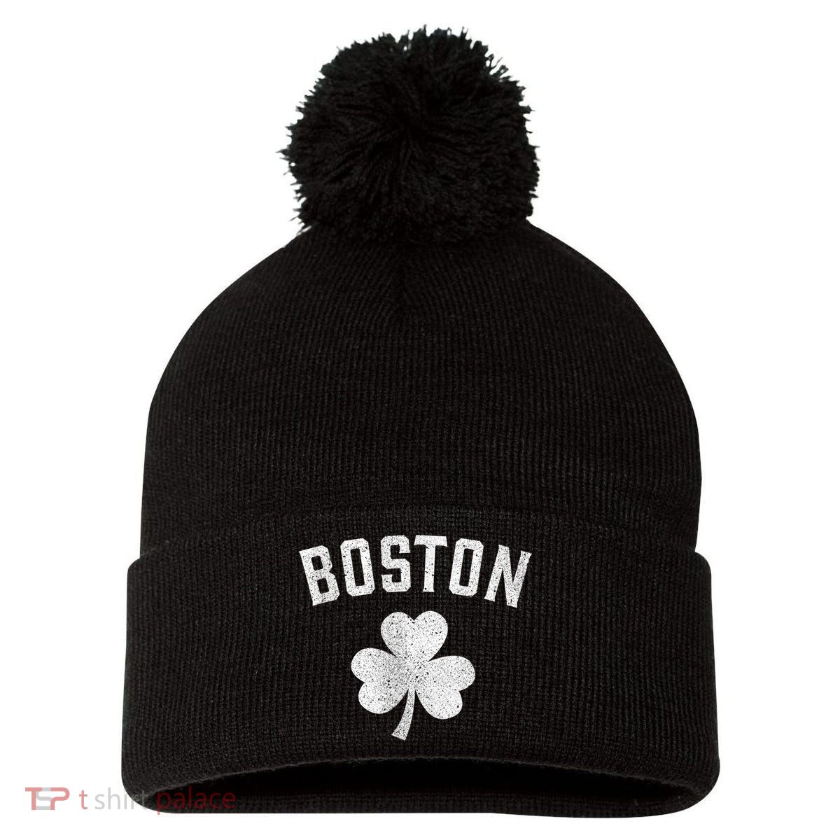 Boston Irish Shamrock St. Patrick's Day Pom Pom 12in Knit Beanie