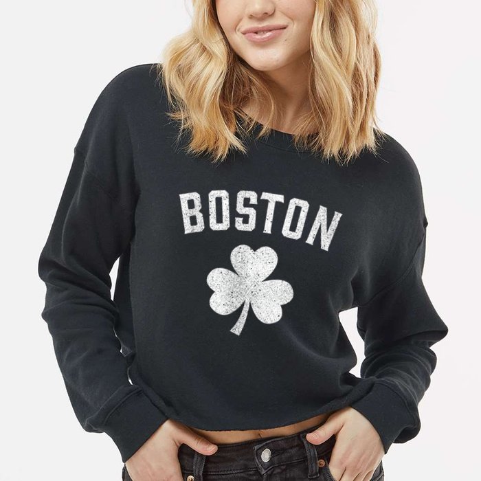 Boston Irish Shamrock St. Patrick's Day Cropped Pullover Crew